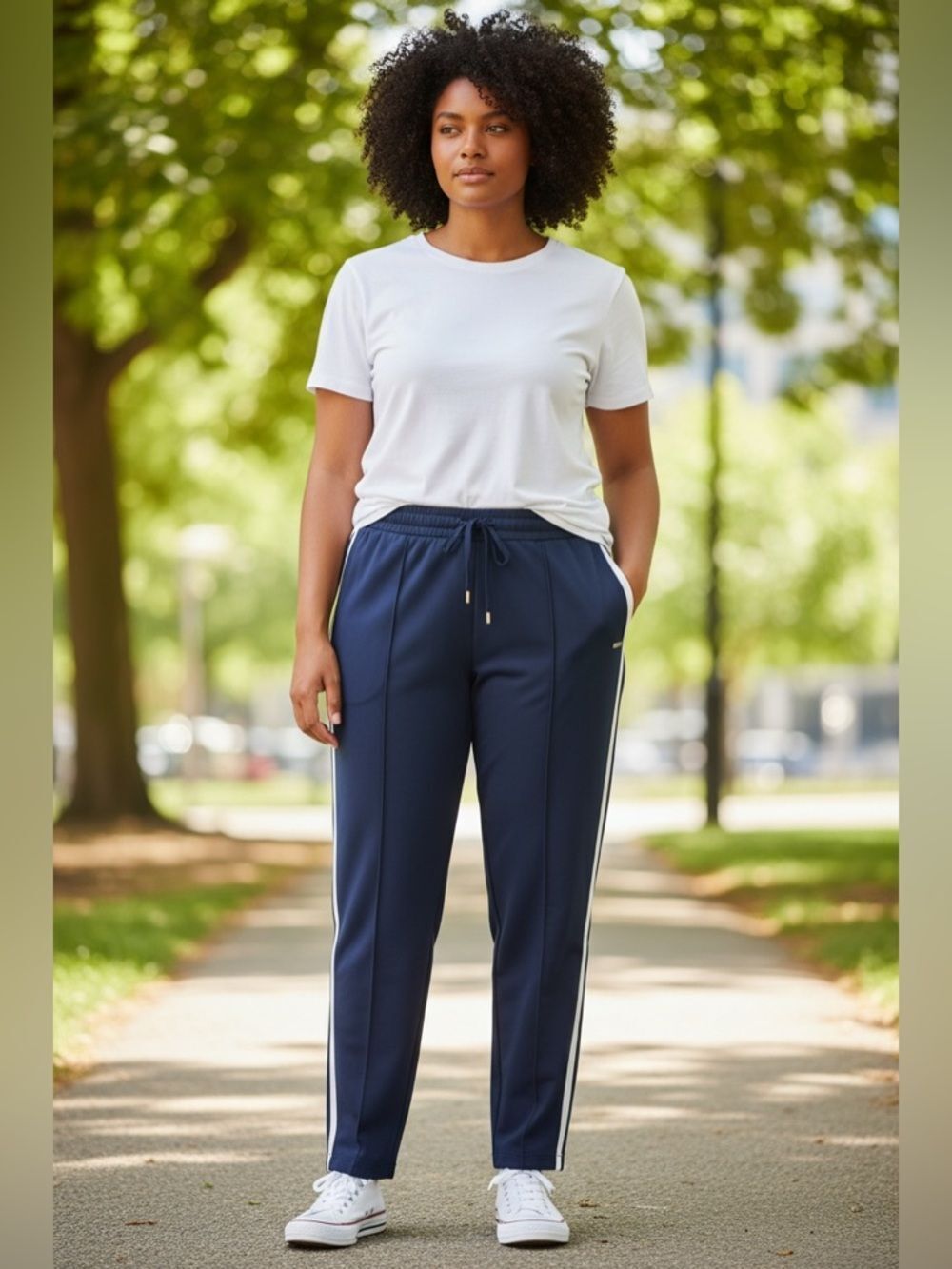 Escada Sport Dark Sapphire Blue & White Cashmere Blend Drawstring Pants Size XL